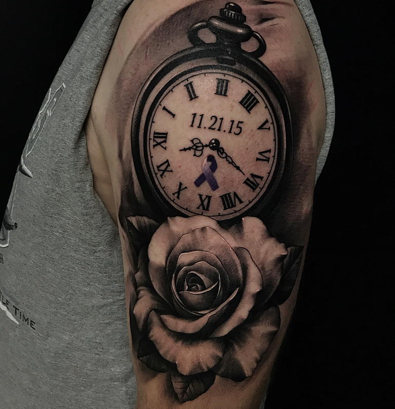 rose tattoo clock